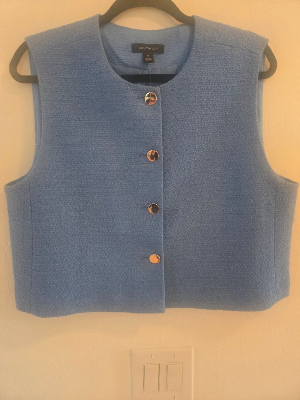 Beautiful Ann Taylor textured vest in sky blue with silver tone buttons